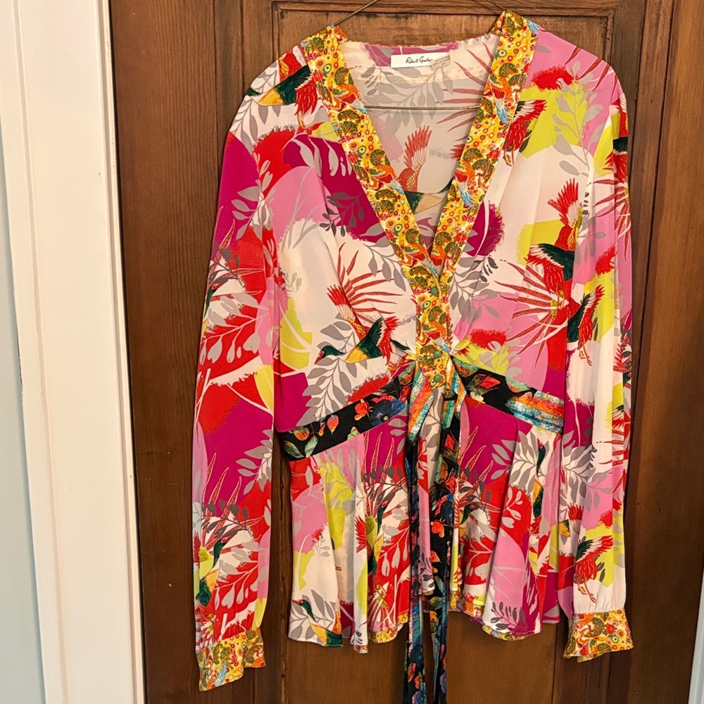 Robert Graham Multicolor Silk Floral Blouse